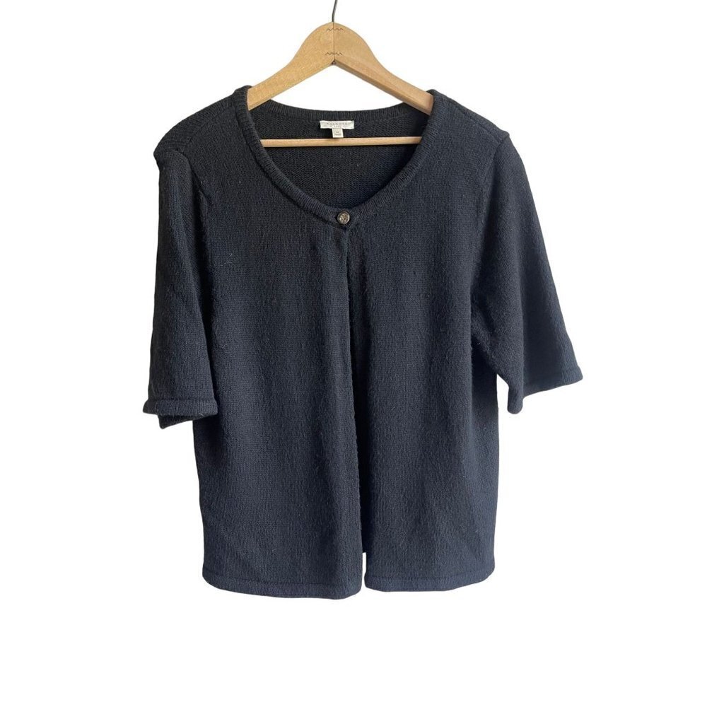 Talbots Factory Size Medium Black Cardigan Sweater Half Sleeve Lambswool Blend